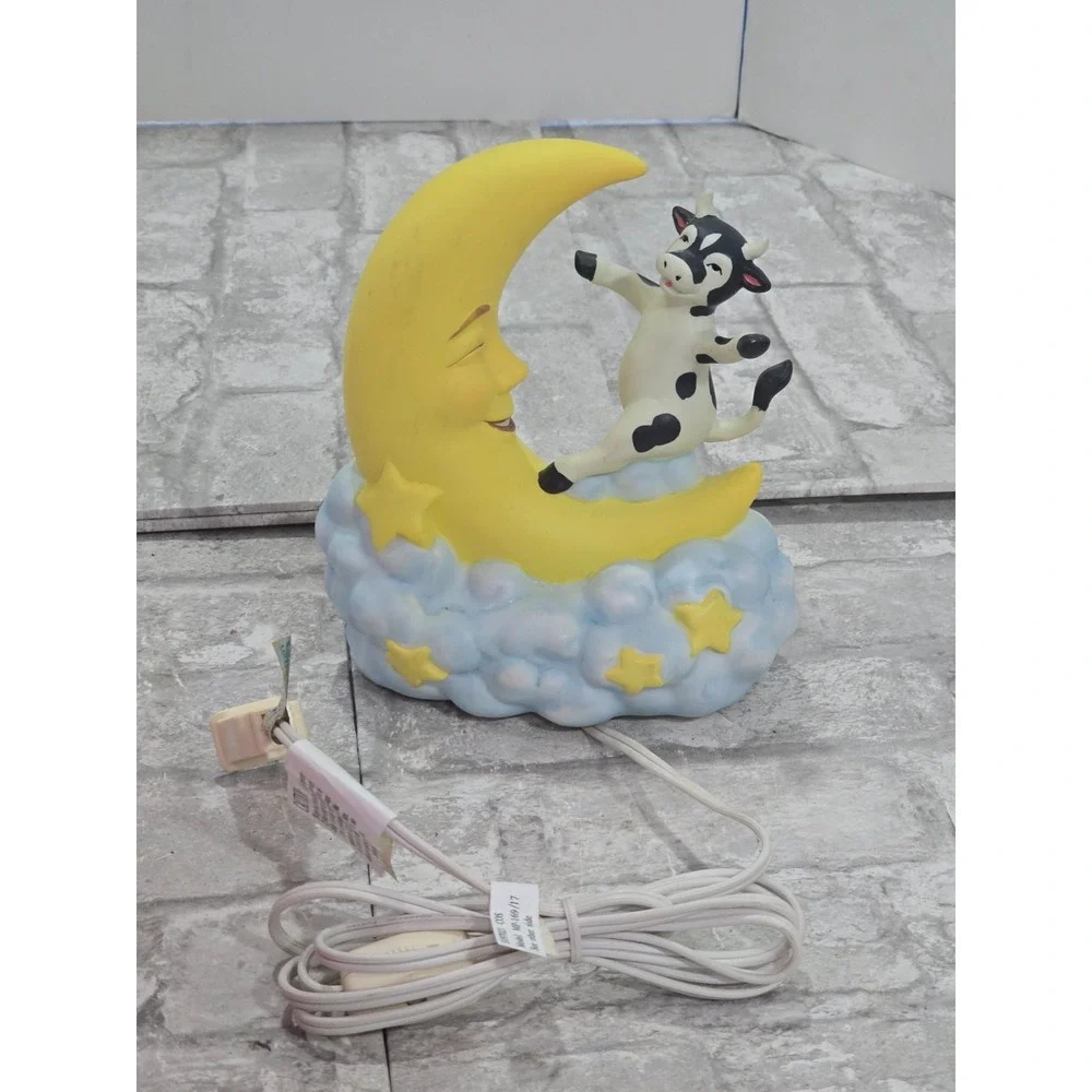 Fine Porcelain Cow Jumps Over The‎ Moon Nightlight Figurine On/Off Switch